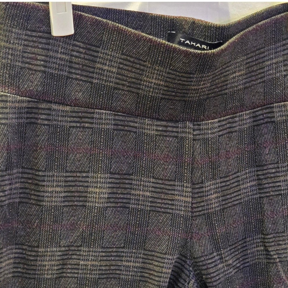 Tahari Womens Plaid Pull On‎ Leggings Sz M Dark Grey Black Stretch Pants #420